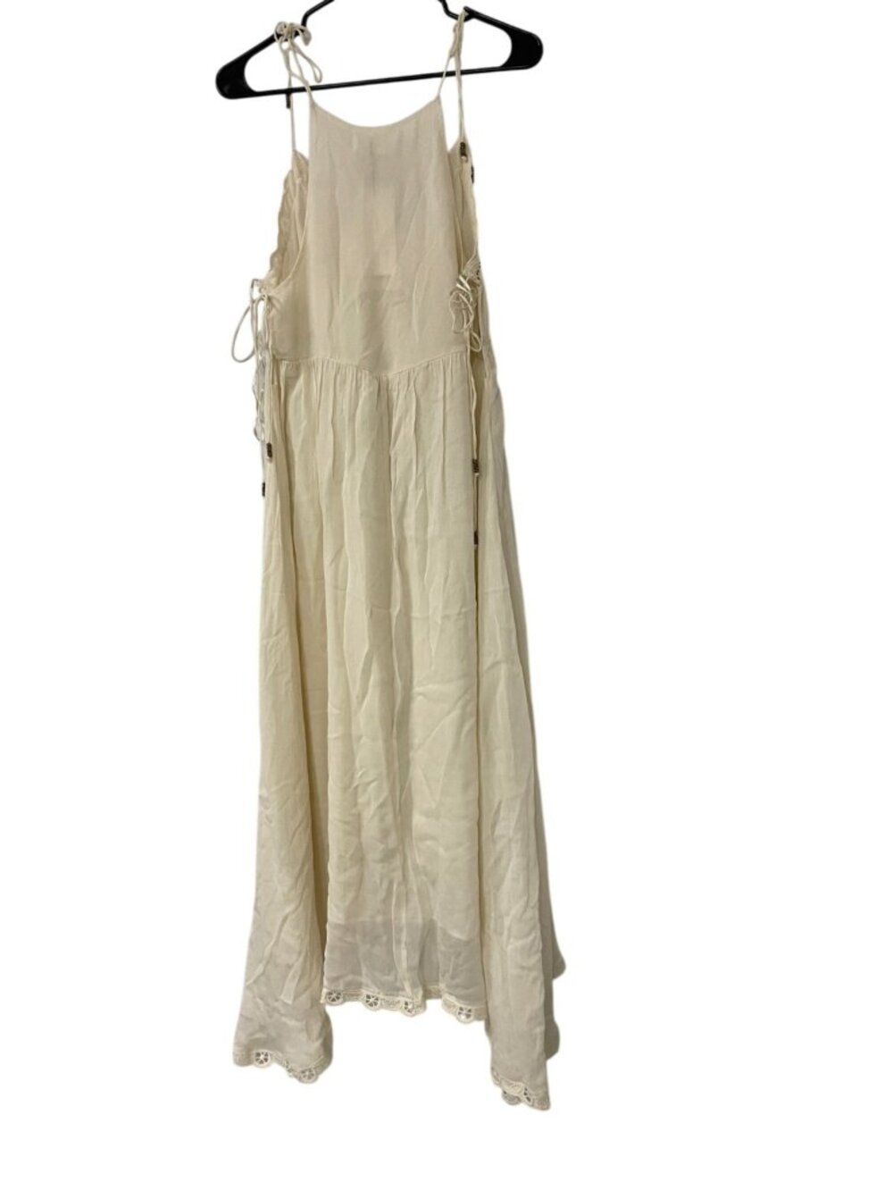 Zara Womens Asymmetrical Crochet Midi Dress Medium Ecru V-Neck 5107/276 DEFECT - Picture 3 of 16